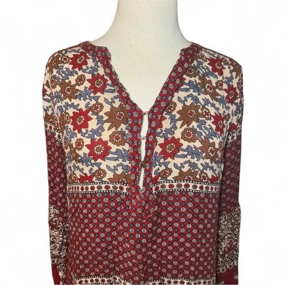 Chelsea & Violet Boho Floral Print Long Sleeve Tunic Top Red Multicolor Size L - Picture 5 of 8